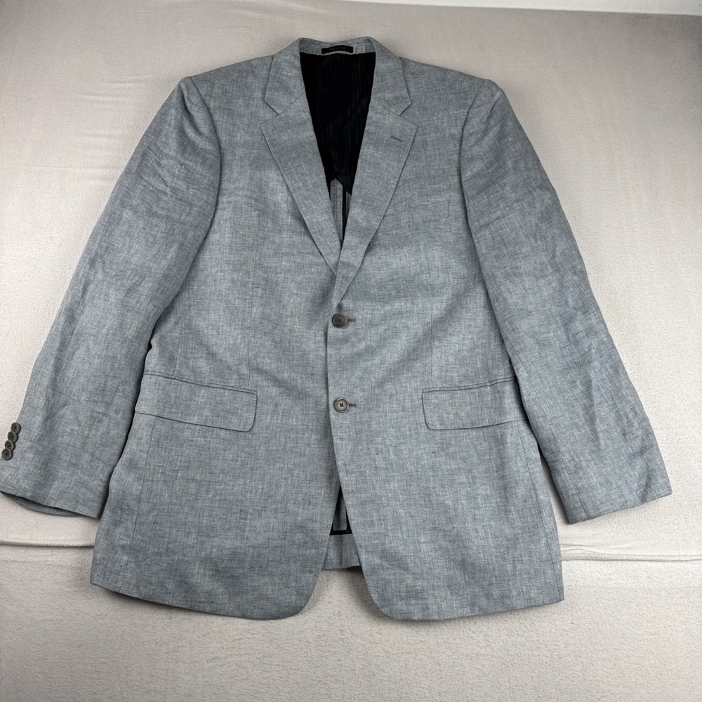 John Nordstrom 100% Linen Light blue blazer 42L Herringbone Ormezzano Fabric